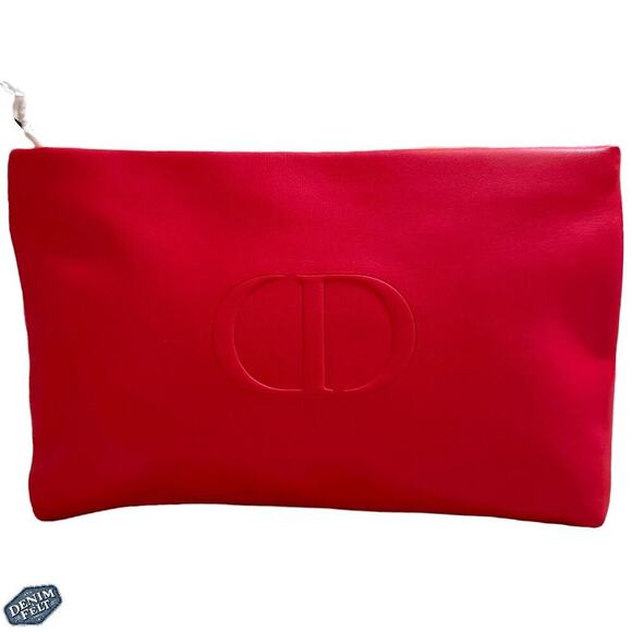 Christian Dior Beauté Pink/Red Dual Tone Cosmetic Pouch Embossed CD Logo NEW - Picture 5 of 12